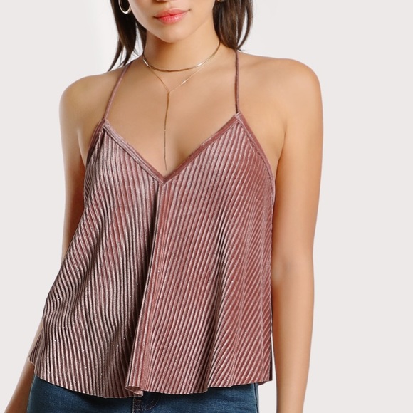 Mauve Ribbed Velvet Swing Halter Top - Picture 1 of 8